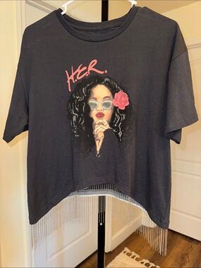 H.E.R. Beaded Fringe T-Shirt - Size M